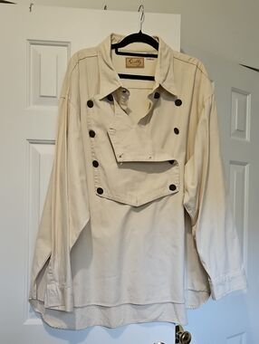 Scully Cream Double-Breasted Button Accent Trench Shirt